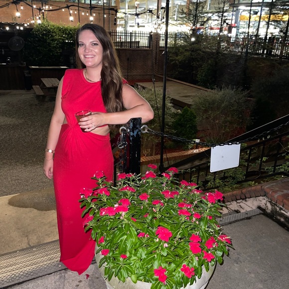 vestique Dresses & Skirts - Red Cut out Maxi dress with double slit